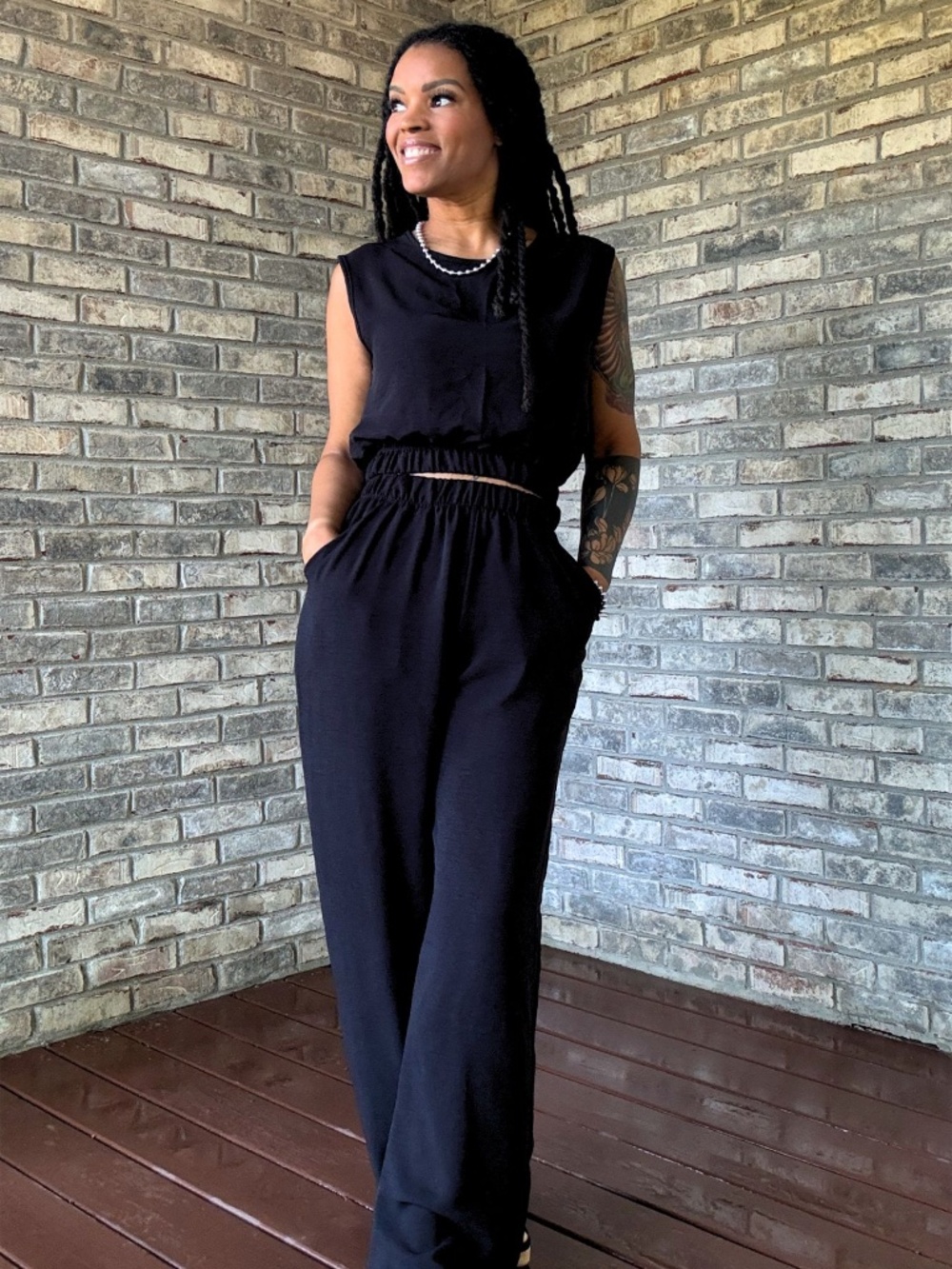 Black Wide Leg Pants Set